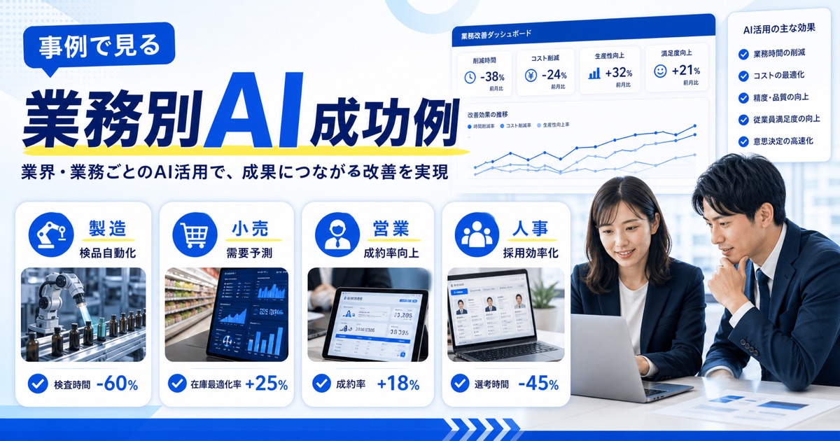AI業務改善の事例と方法|会社での進め方と効率化ツール - 【業界・業務別】AIを活用した業務改善の成功事例