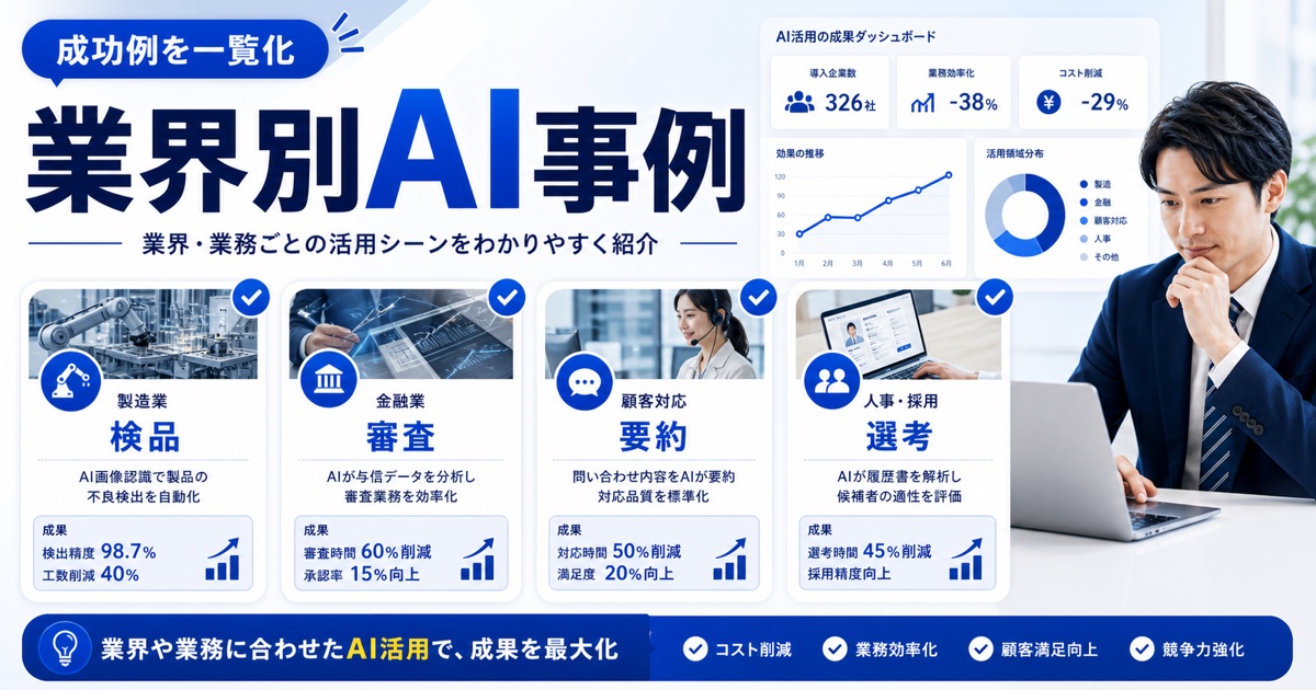 企業のAI活用事例25選【業界別】生成AIの成功パターン解説 - 【業界・業務別】企業のAI活用成功事例20選