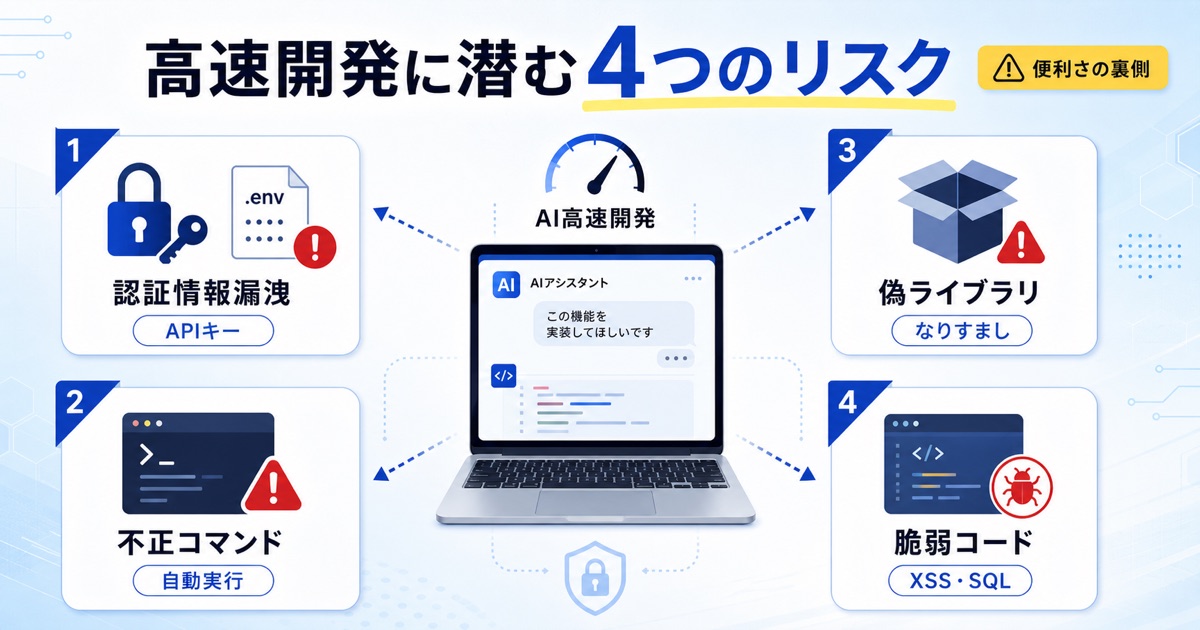 バイブコーディングのセキュリティ｜潜むリスクと必須の安全対策 - 高速開発の代償？バイブコーディングに潜む4つの具体的なセキュリティリスク
